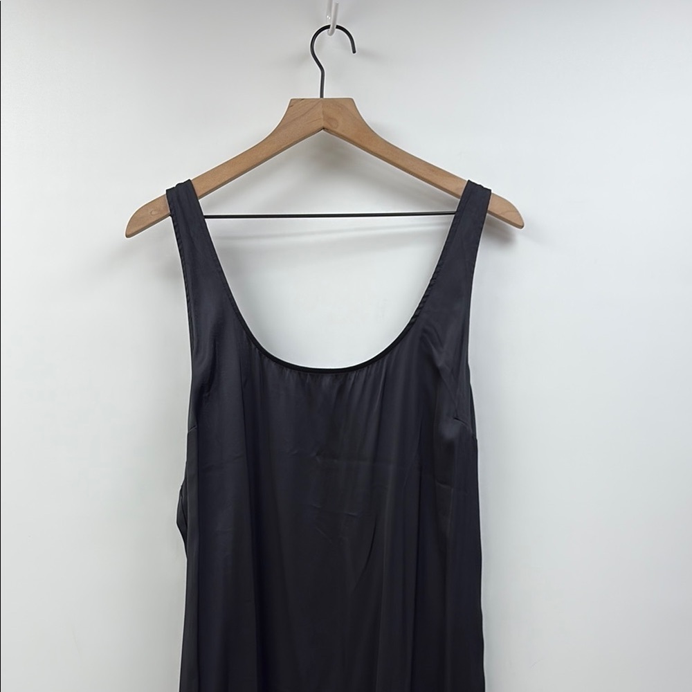 Abercrombie & Fitch Satin Sleeveless Scoopneck Slit Midi Slip Dress Black Large - Picture 5 of 12